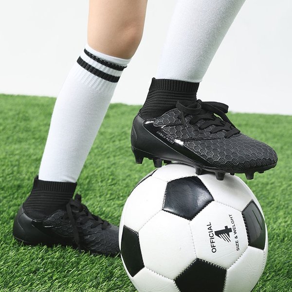 Boys & Girls High Top Youth Football Cleats - ALL BLACK - 4